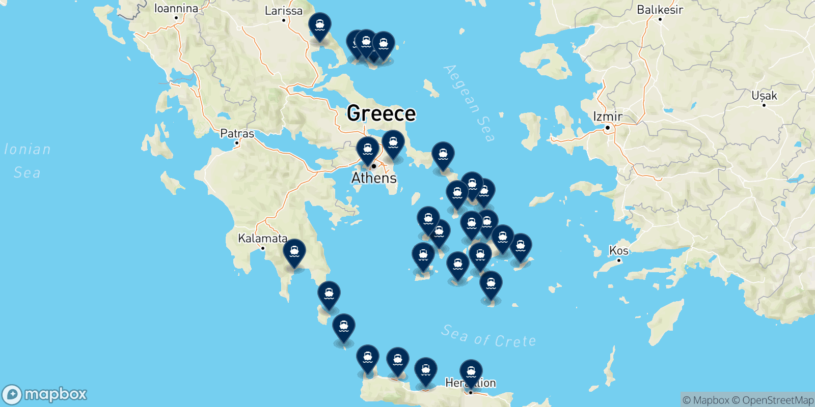 Mapa de los destinos Seajets