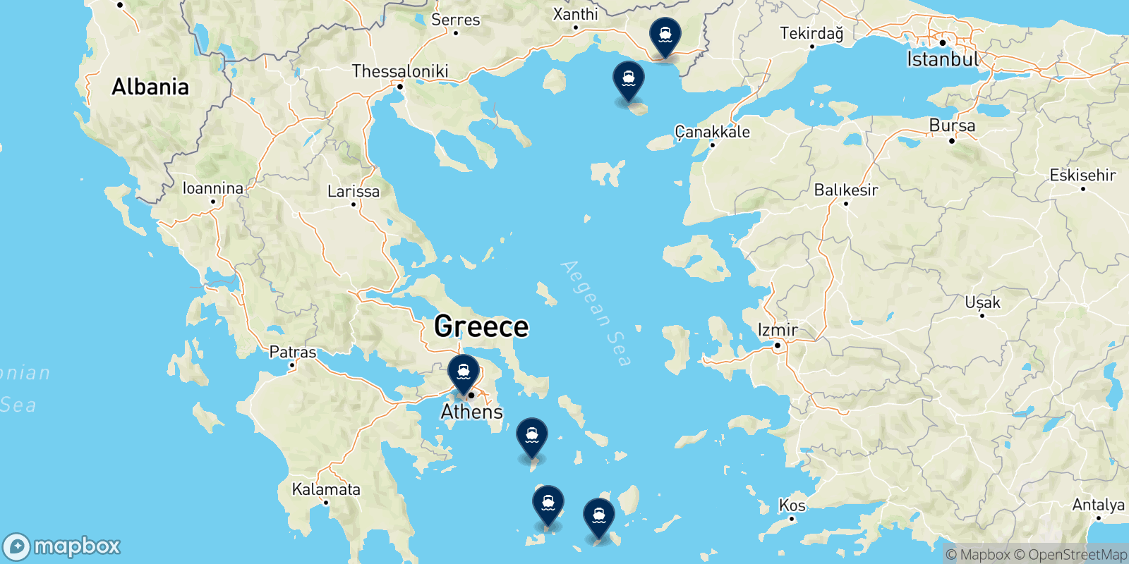 Mapa de los destinos Zante Ferries