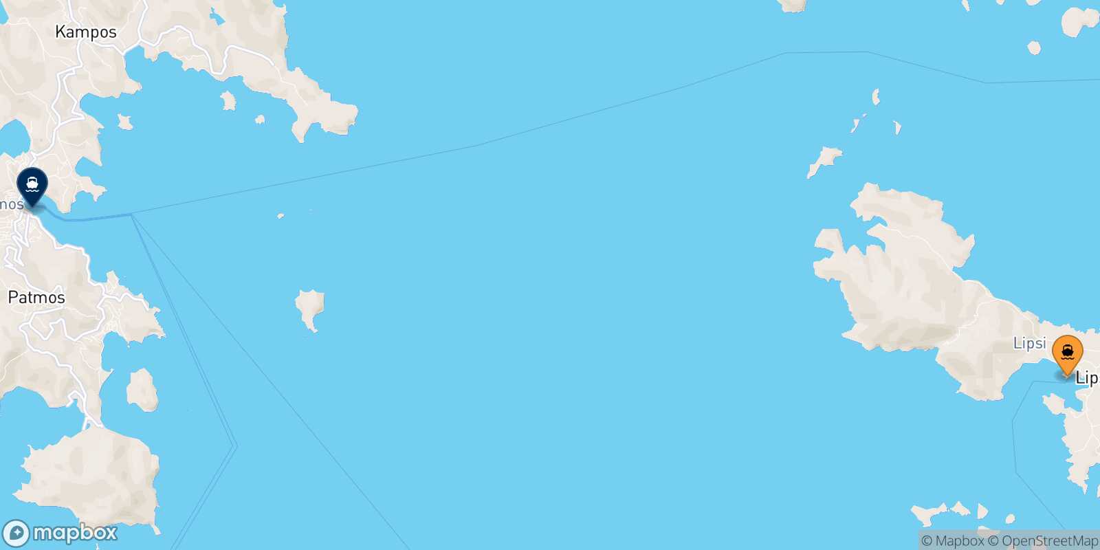 Mapa de la ruta Lipsi Patmos