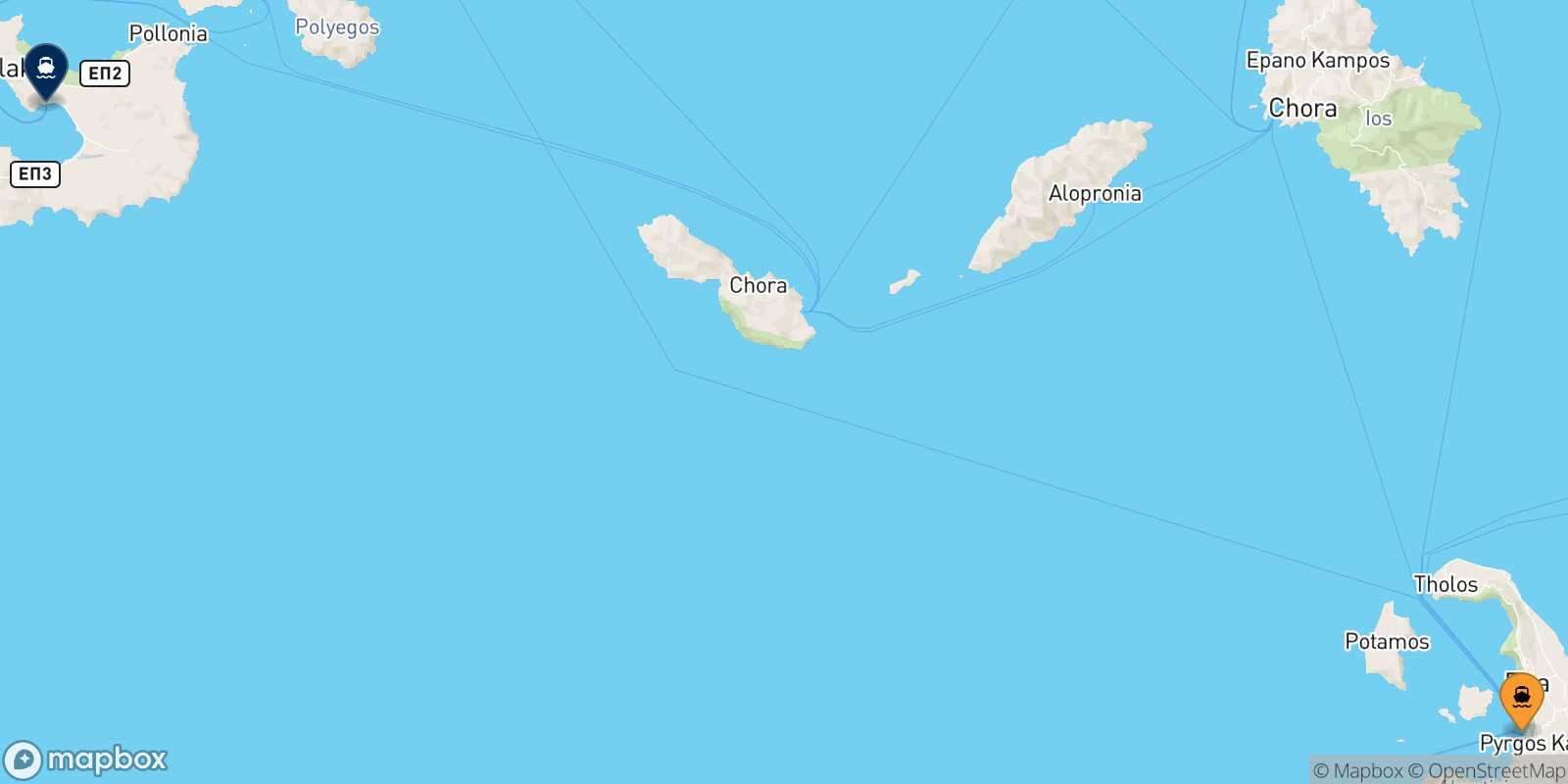 Mapa de la ruta Santorini Milos