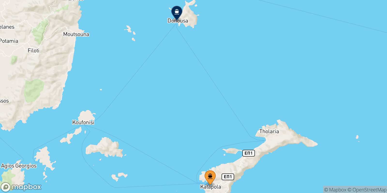 Mapa de la ruta Katapola (Amorgos) Donoussa