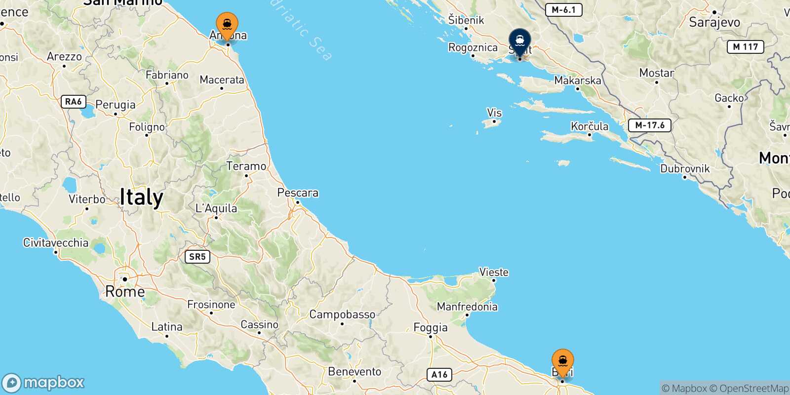 Mapa de los puertos conectados con  Split