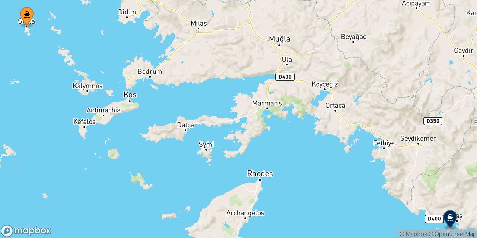 Mapa de la ruta Patmos Kastelorizo