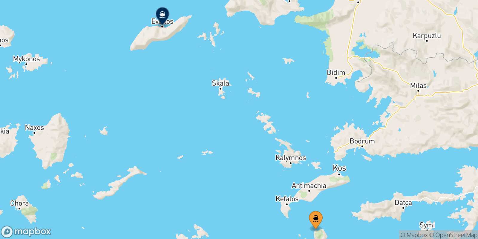 Mapa de la ruta Nisyros Agios Kirikos (Ikaria)