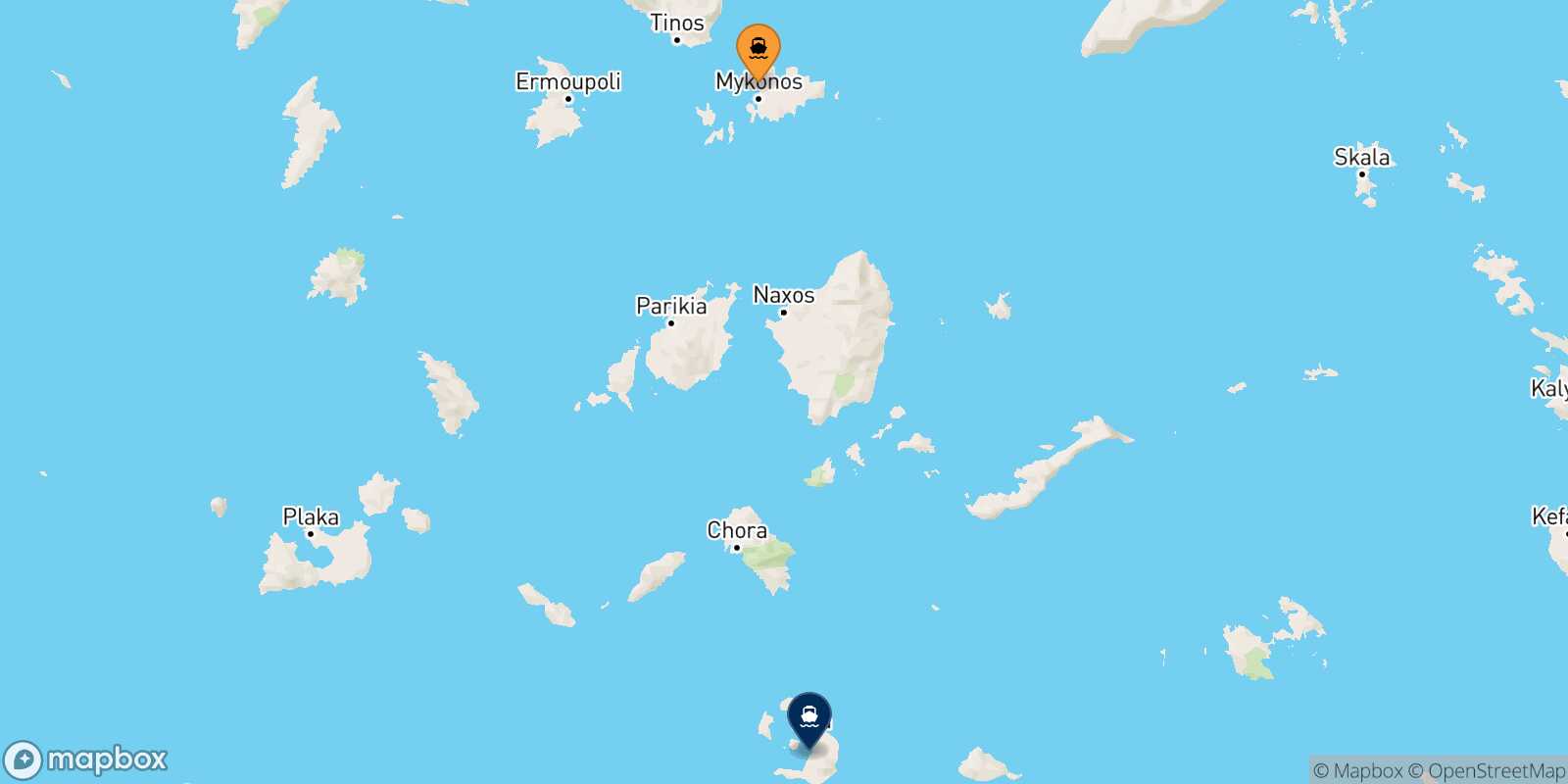 Mapa de la ruta Mykonos Santorini