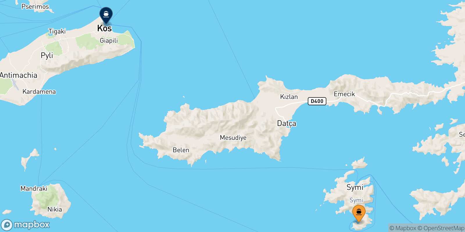 Mapa de la ruta Panormitis (Symi) Kos