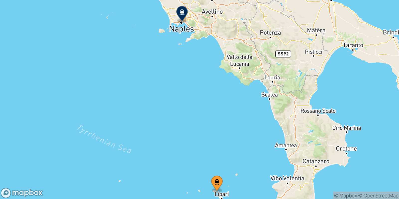 Mapa de la ruta Santa Marina (Salina) Nápoles