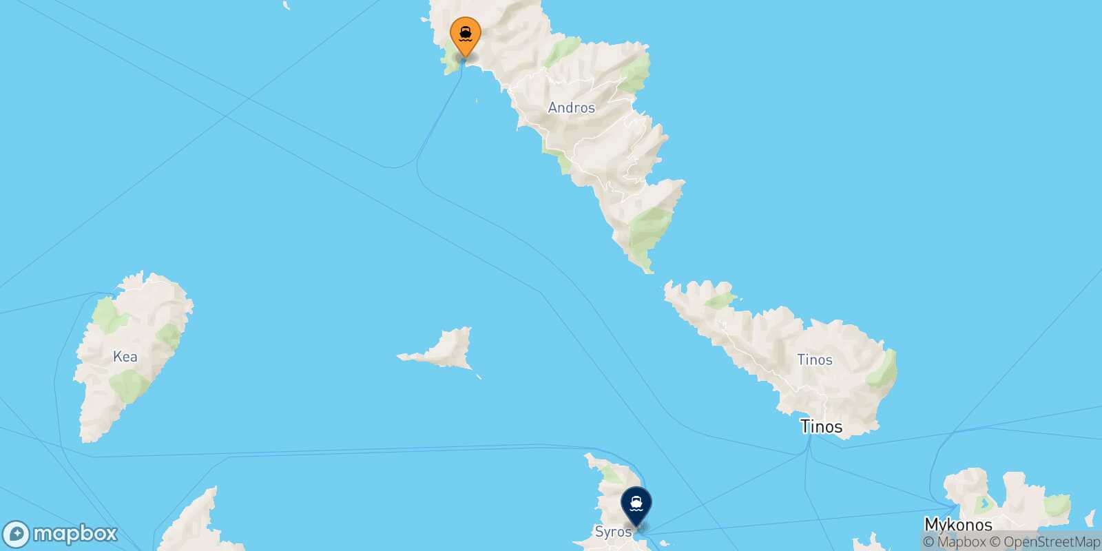 Mapa de la ruta Andros Syros