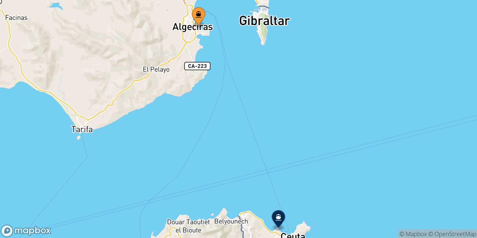 Mapa de la ruta Algeciras Ceuta