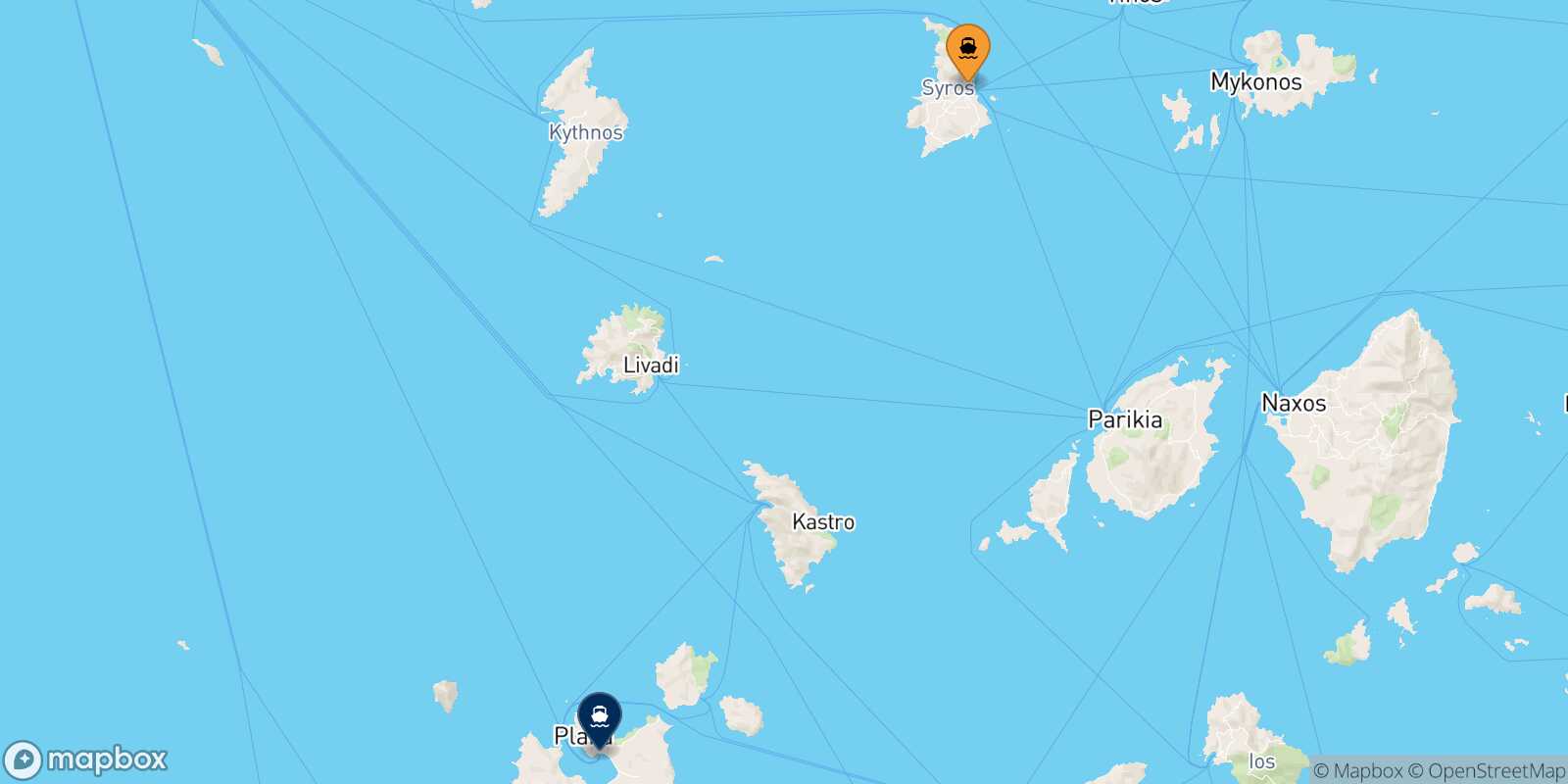 Mapa de la ruta Syros Milos