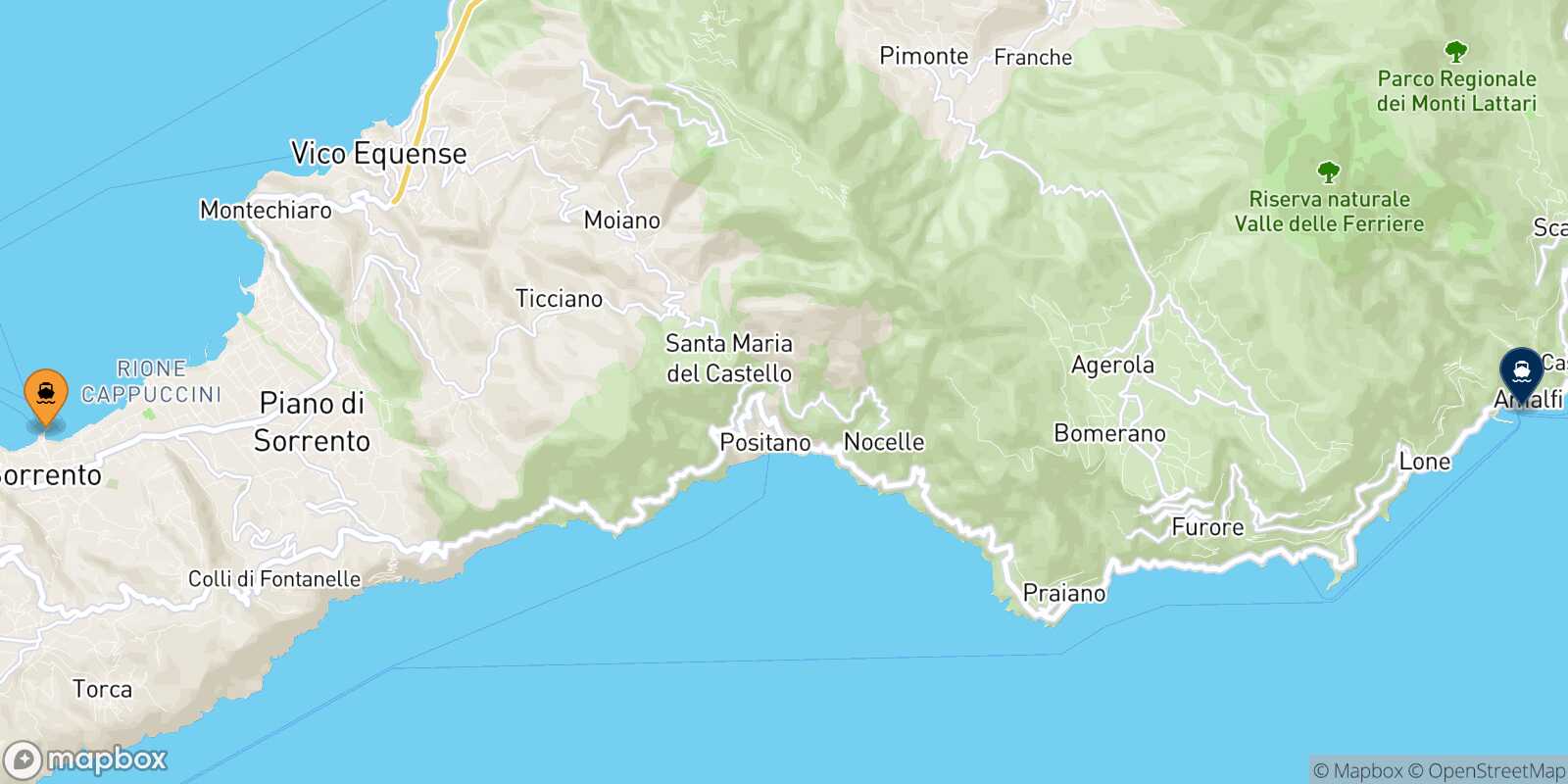 Mapa de la ruta Castellammare Amalfi
