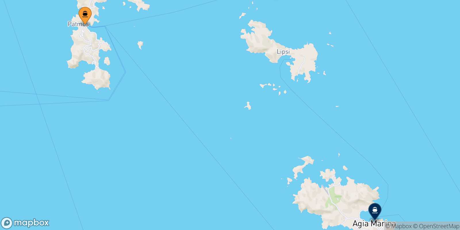 Mapa de la ruta Patmos Agia Marina (Leros)