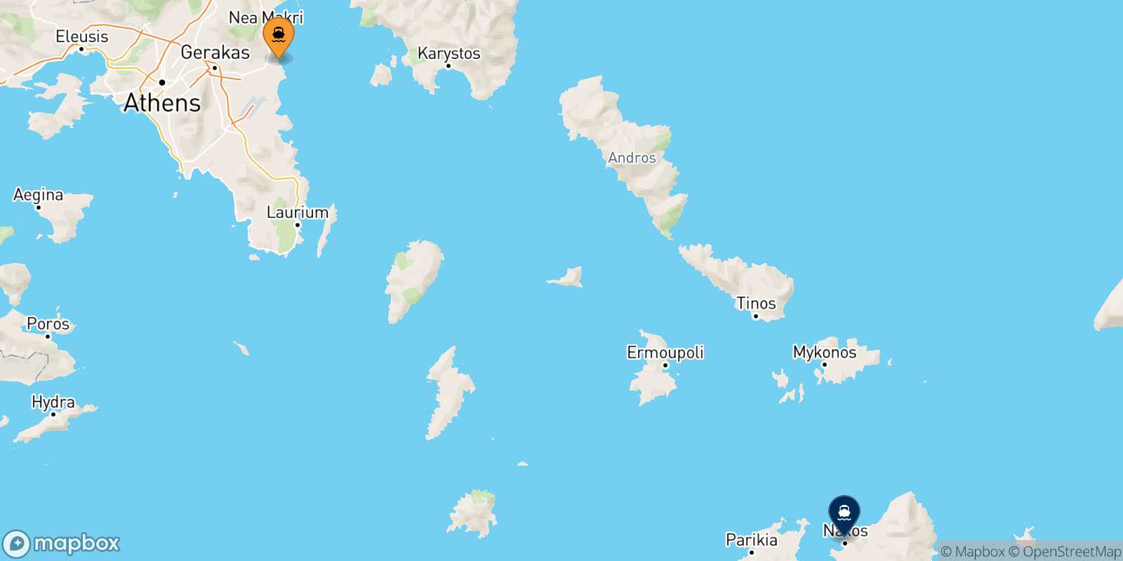 Mapa de la ruta Rafina Naxos