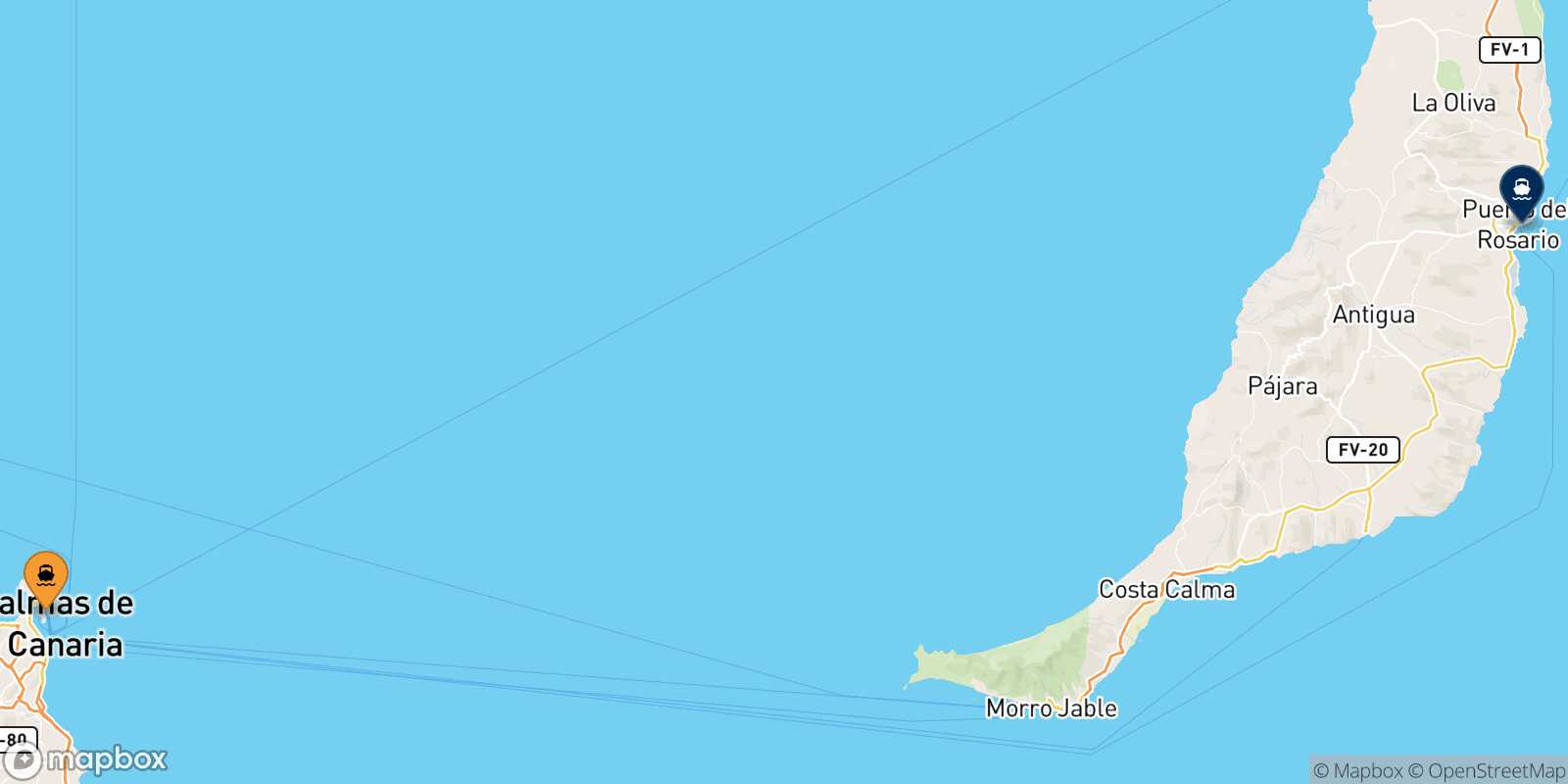 Mapa de la ruta Las Palmas De Gran Canaria Puerto Del Rosario (Fuerteventura)