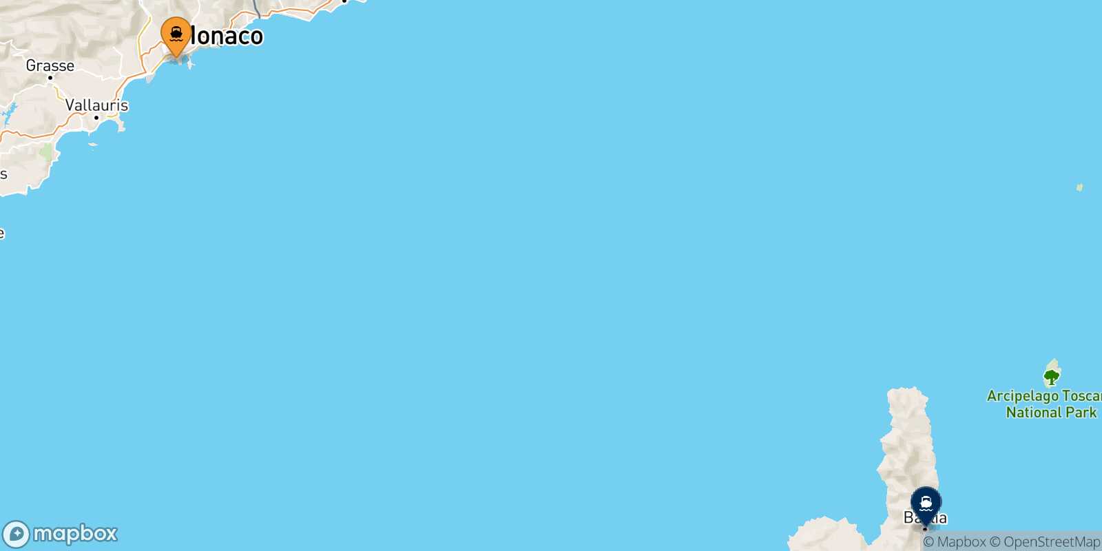 Mapa de la ruta Niza Bastia