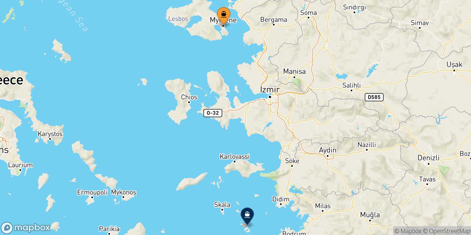 Mapa de la ruta Mytilene (Lesvos) Leros