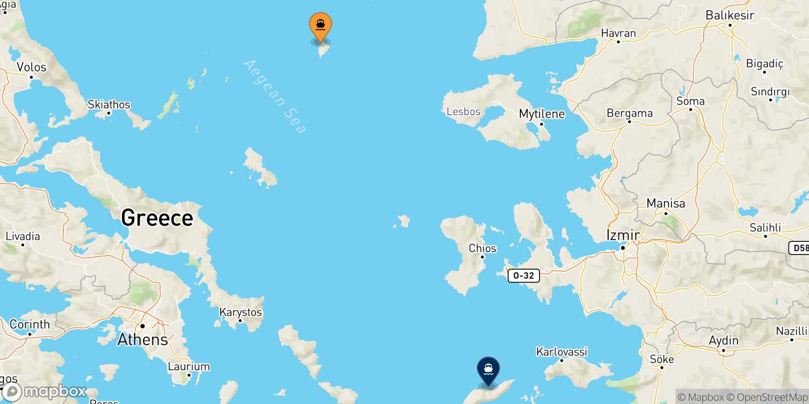 Mapa de la ruta Agios Efstratios Agios Kirikos (Ikaria)