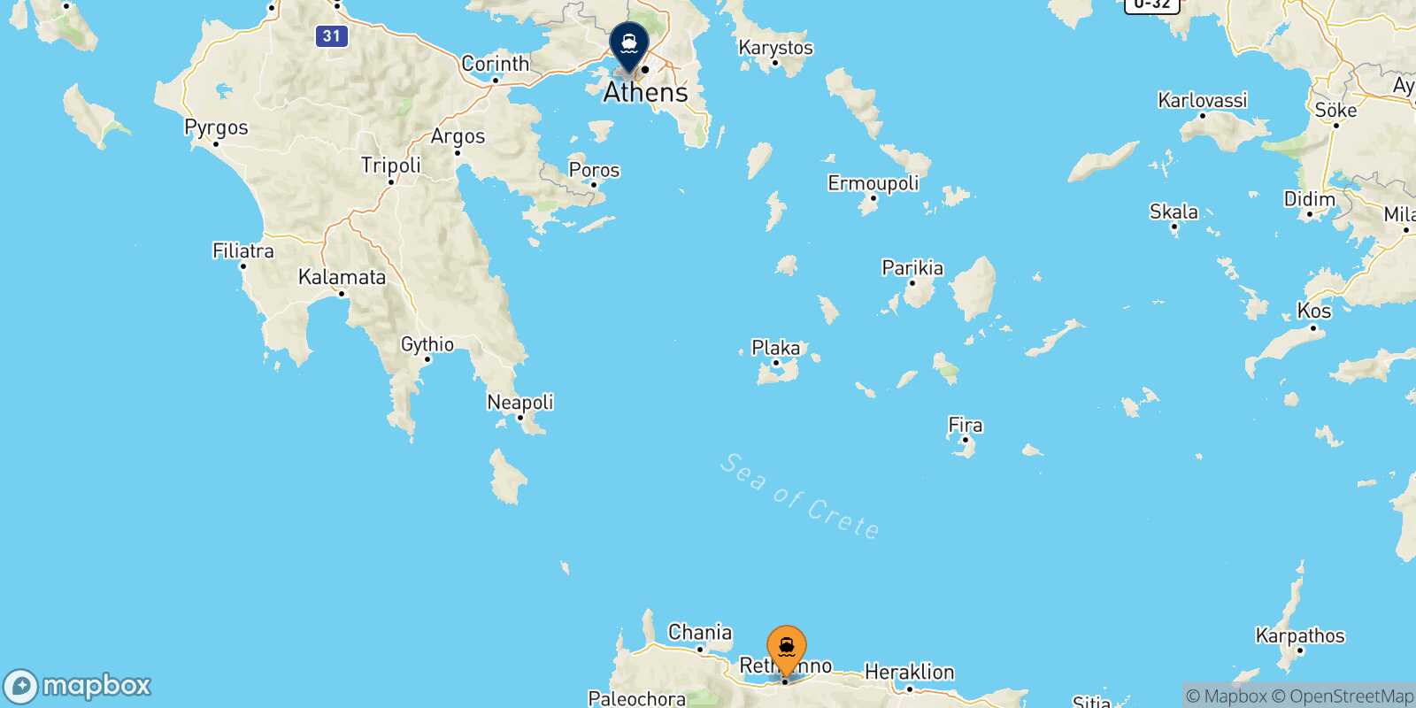 Mapa de la ruta Myli (Agistri) El Pireo