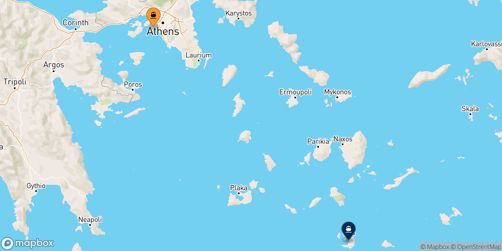Mapa de la ruta El Pireo Santorini