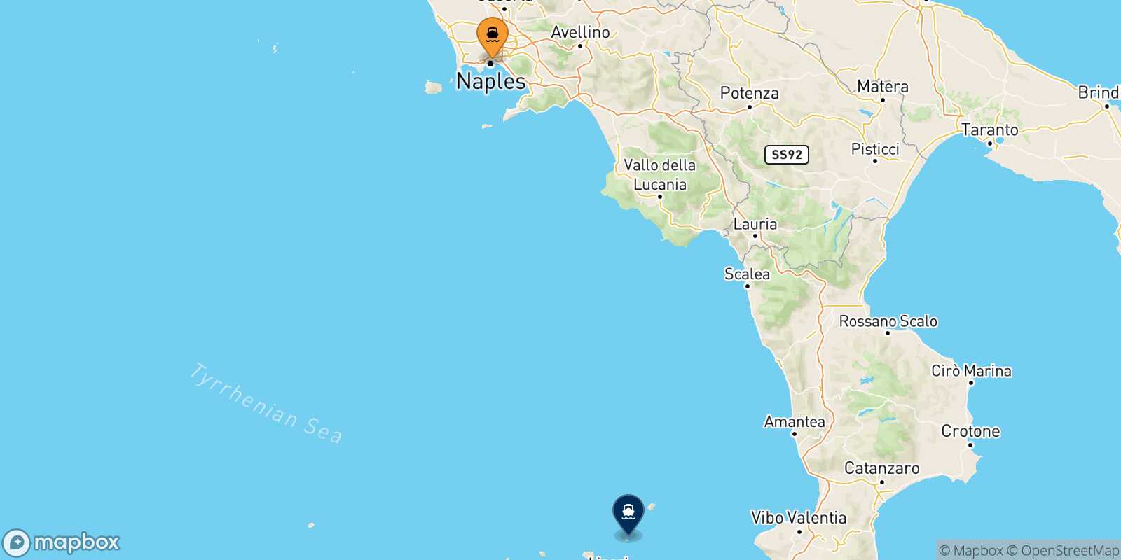 Mapa de la ruta Nápoles Panarea