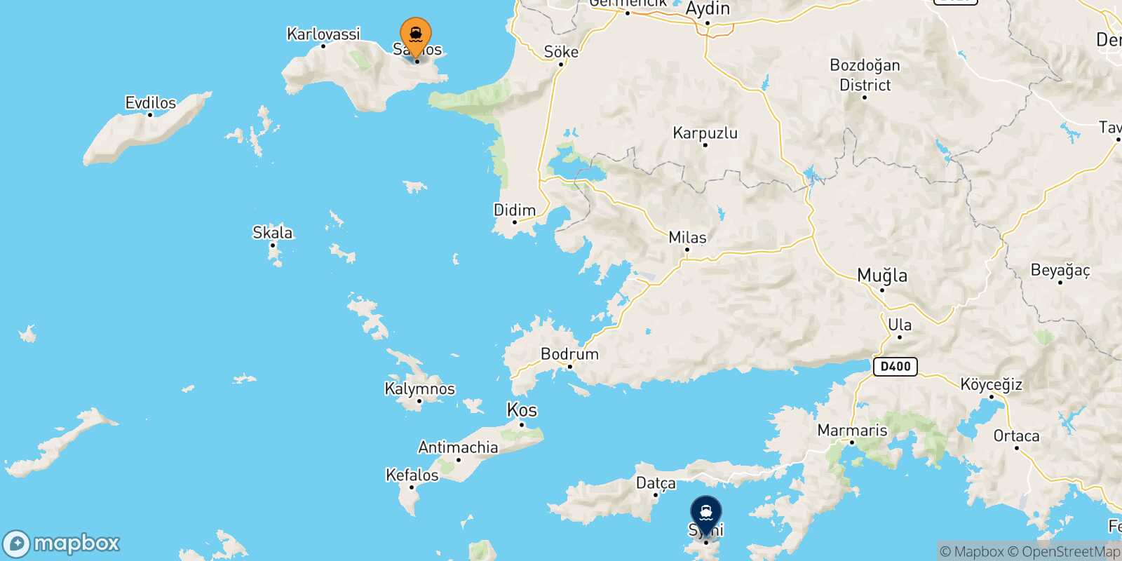 Mapa de la ruta Vathi (Samos) Symi