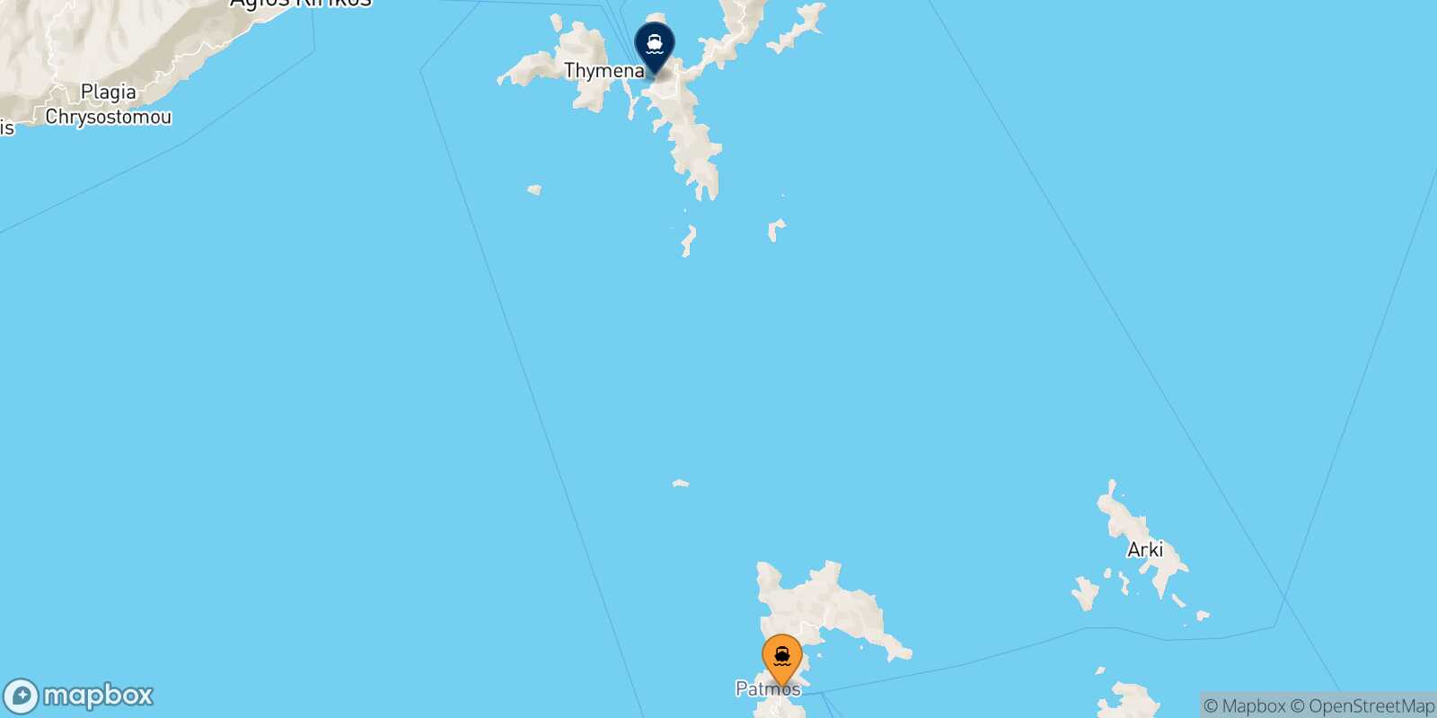 Mapa de la ruta Patmos Fourni