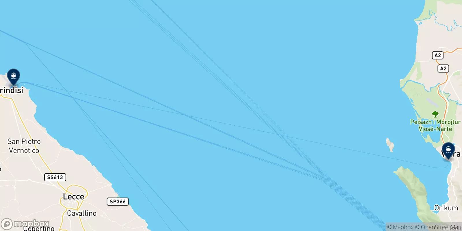 Mapa de los destinos European Ferries