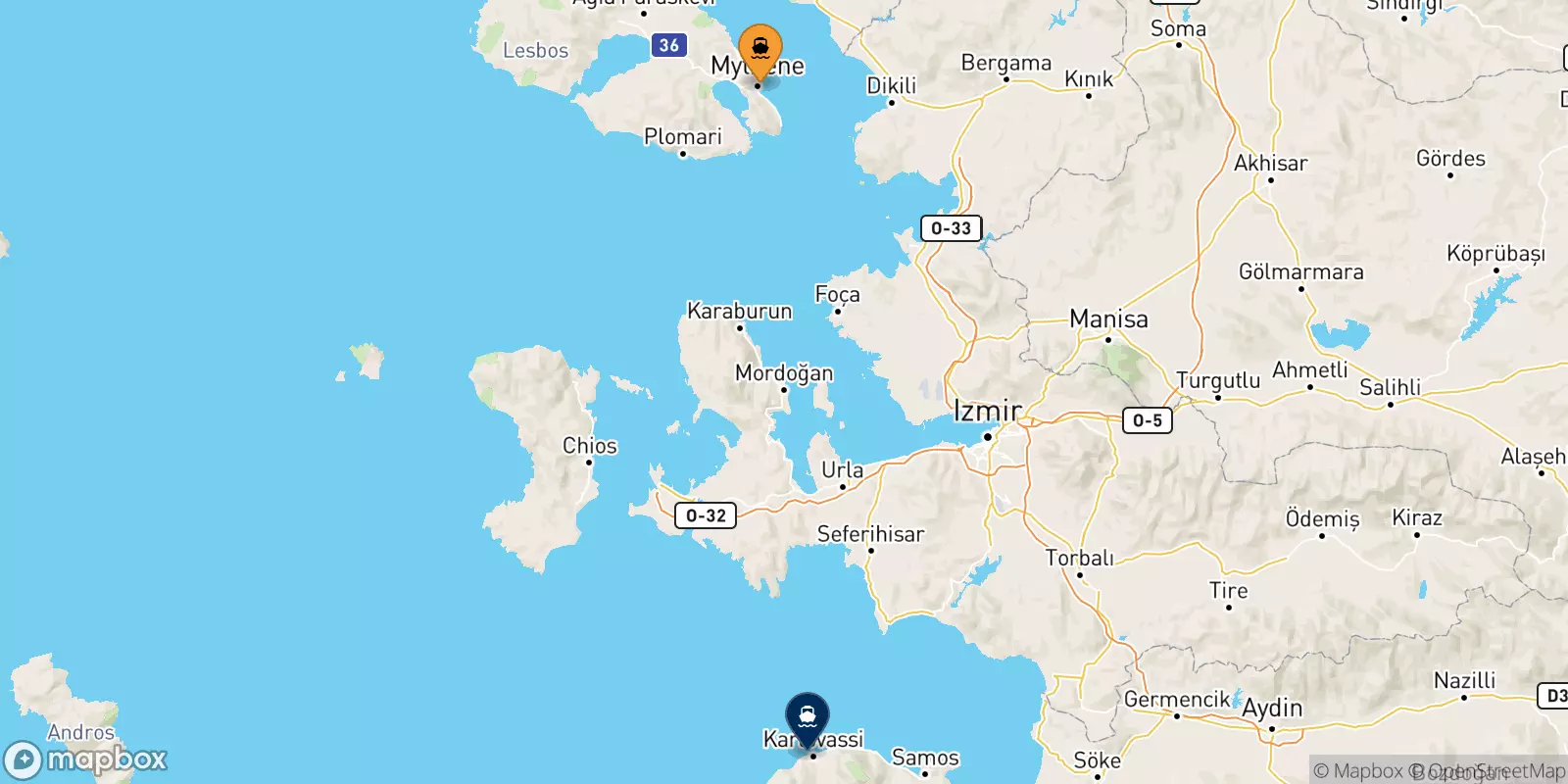 Ferries de Mytilene (Lesvos) a Karlovassi (Samos)