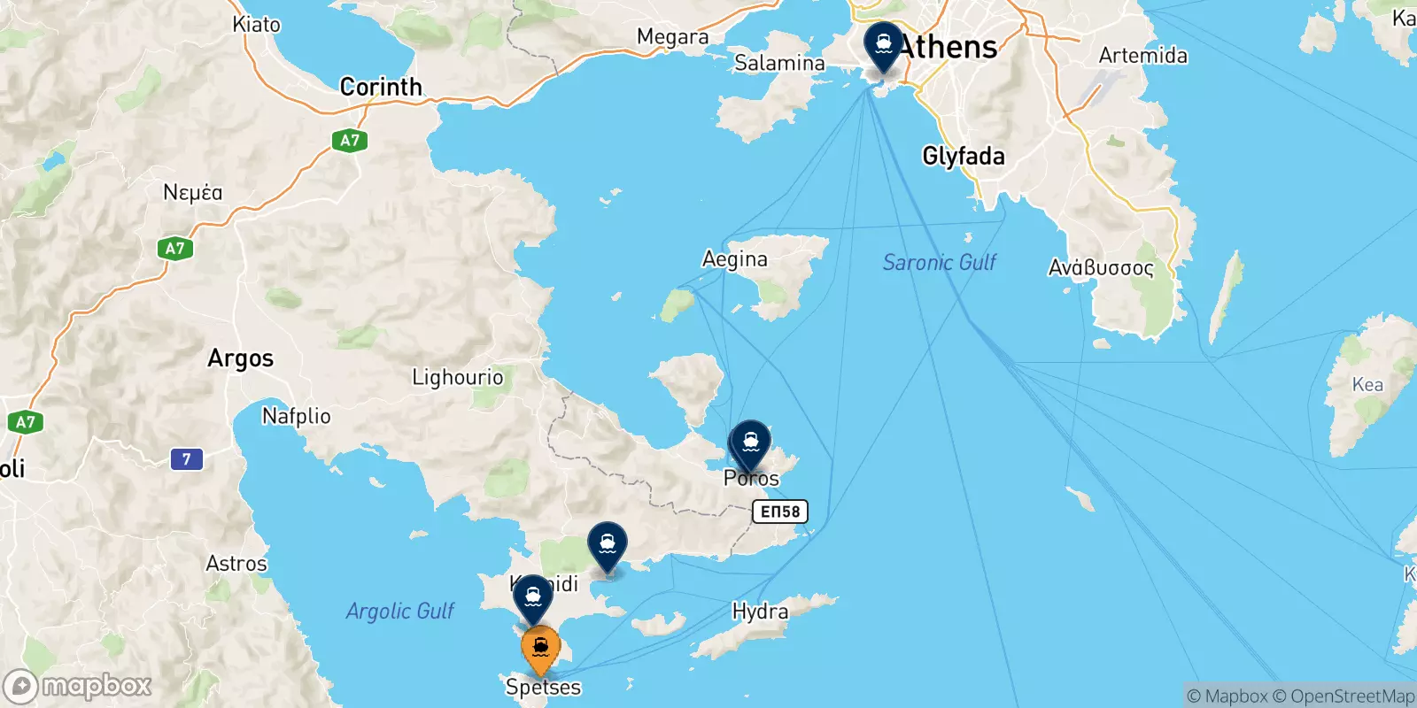 Ferries de Spetses a Grecia