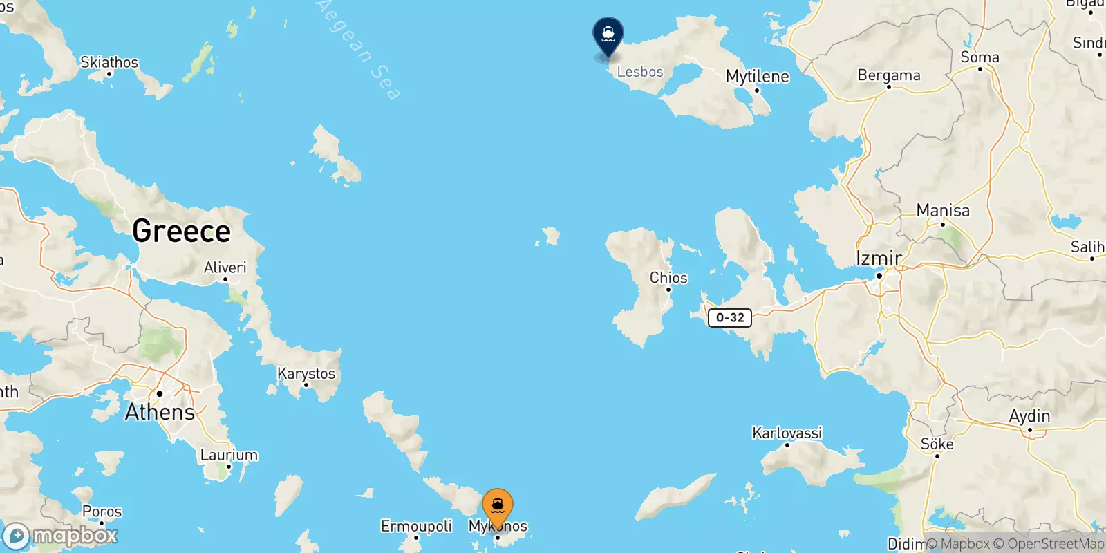 Ferries de Mykonos a Sigri (Lesvos)