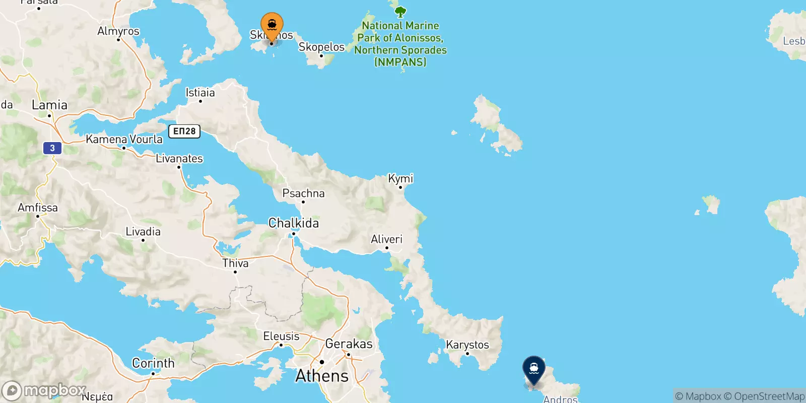 Ferries de Islas Espóradas a Andros