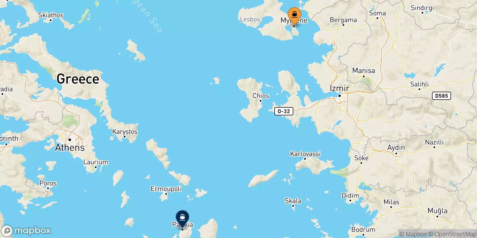 Ferries de Mytilene (Lesvos) a Paros