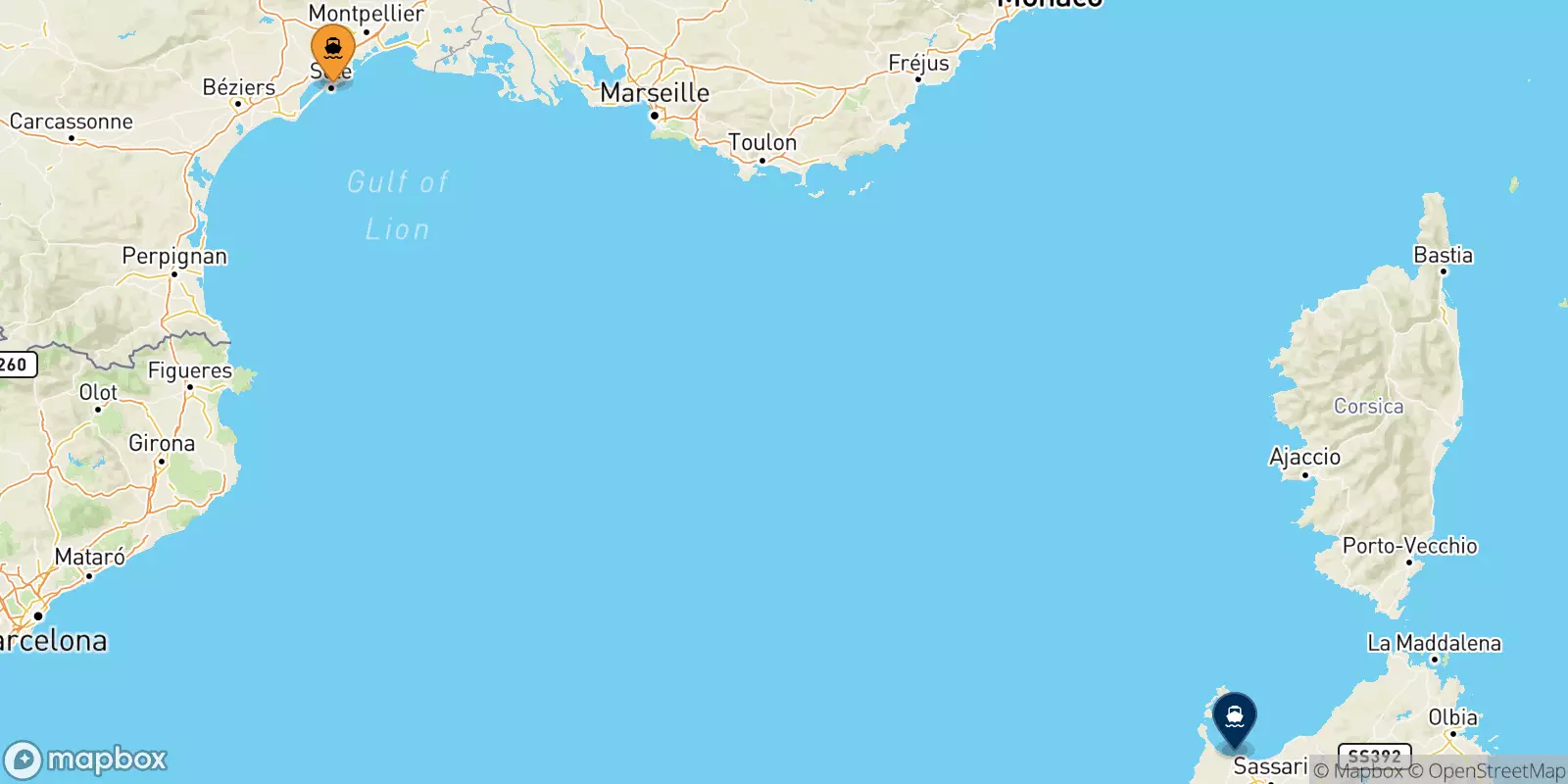 Ferries de Sète a Cerdeña